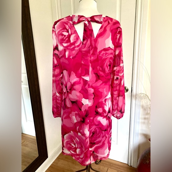 INC Floral Chiffon Bow Back Pink & Ivory Dress - Picture 5 of 7